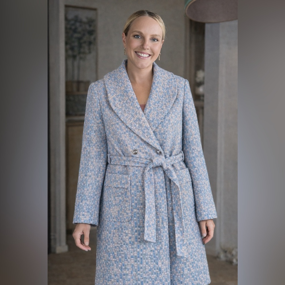 Kathy Ireland Metallic Plaid Long Coat – Large